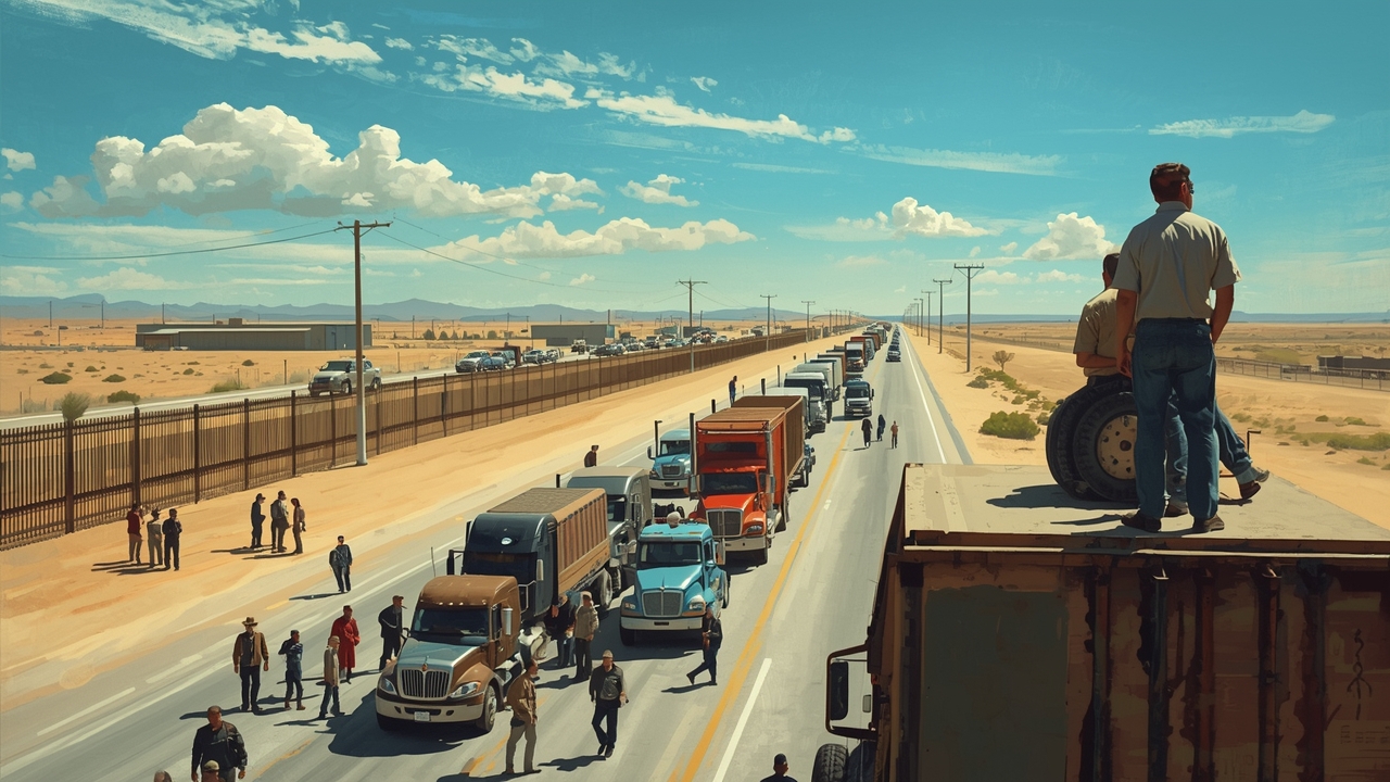 Truckers block border gate to protest visa rules
